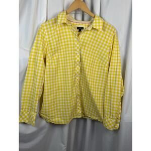 Talbots Womens Button Up Top Large Yellow Gingham Cotton Classic Bright Preppy